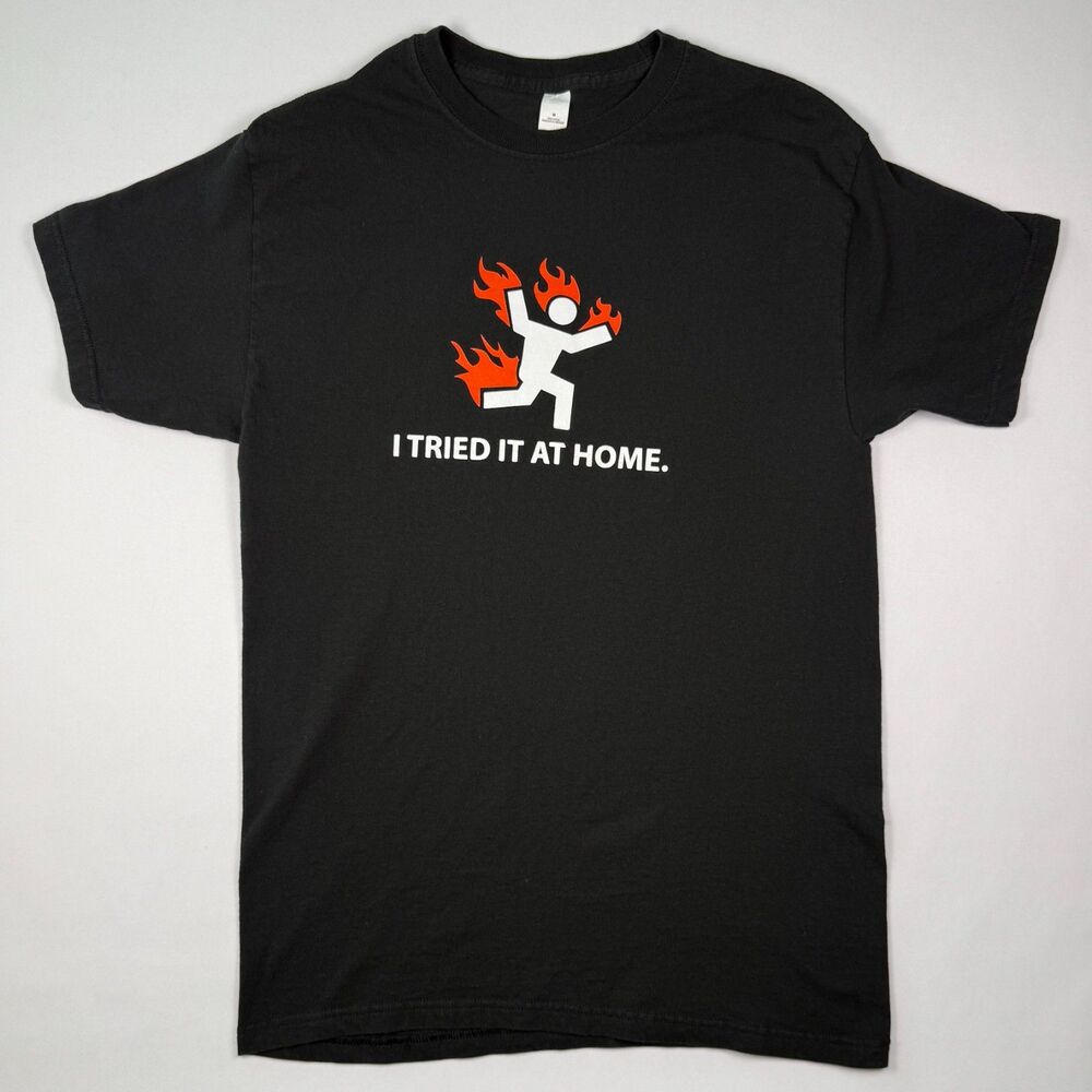 I Tried It At Home Stick Figure Graphic T-Shirt M Black Funny